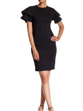 Calvin Klein Black Midi Dress with Layered Short Sleeves size 10
